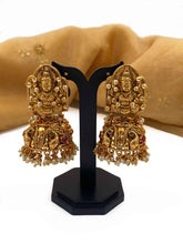 Artificial Gold Plated Antique Golden Goddess Lakshmi Jhumka Earrings