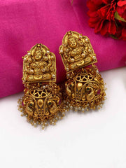 Artificial Gold Plated Antique Golden Goddess Lakshmi Jhumka Earrings
