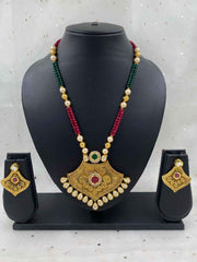 Designer Gold Plated Antique Kundan Pendant Necklace Set By Gehna Shop