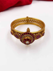 Designer Gold Plated Antique Ruby Kada Bracelet For Ladies