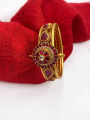 Designer Gold Plated Antique Ruby Kada Bracelet For Ladies