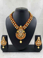 Designer Gold Plated Gheru Polish Kundan Necklace For Weddings By Gehna Shop