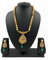 Designer Gold Plated Kundan Pendant With Pearls Necklace Set For Woman
