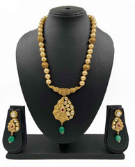 Designer Gold Plated Kundan Pendant With Pearls Necklace Set For Woman