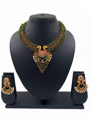 Traditional Gold Plated Peacock Design Antique Temple Necklace Set For Women - Wedding & Festive Wear