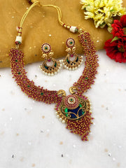 Traditional Gold Plated Peacock Design Antique Temple Necklace Set For Women - Wedding & Festive Wear