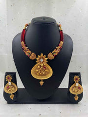 Designer Gold Plated Red Hasli Necklace Set For Ladies By Gehna Shop