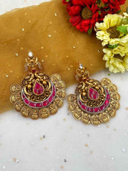 Gold Plated Lakshmi Devi Chandbali Earrings For Women