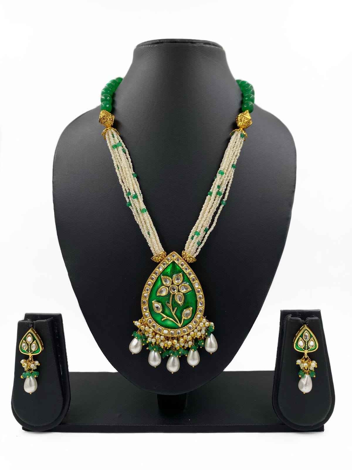 Designer Green Meenakari Necklace Set For Ladies By Gehna Shop