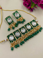 Designer Victorian Polki Kundan Statement Beaded Choker Necklace Set For Women
