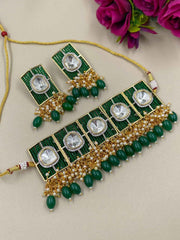 Designer Victorian Polki Kundan Statement Beaded Choker Necklace Set For Women
