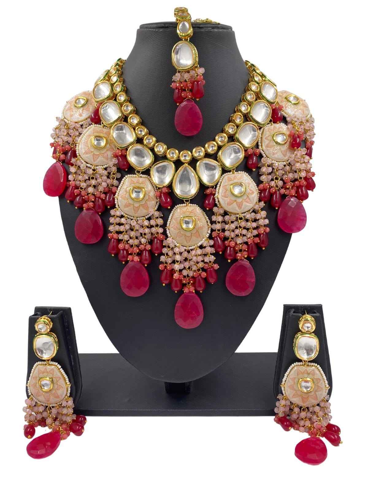 Designer Handcrafted Heavy Kundan And Meenakari Bridal Necklace Set