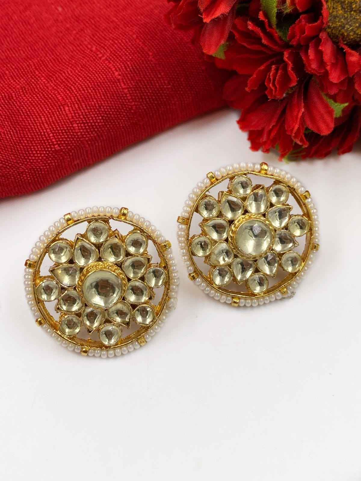 Designer Handcrafted Jadau Kundan Stud Earrings For Women By Gehna Shop