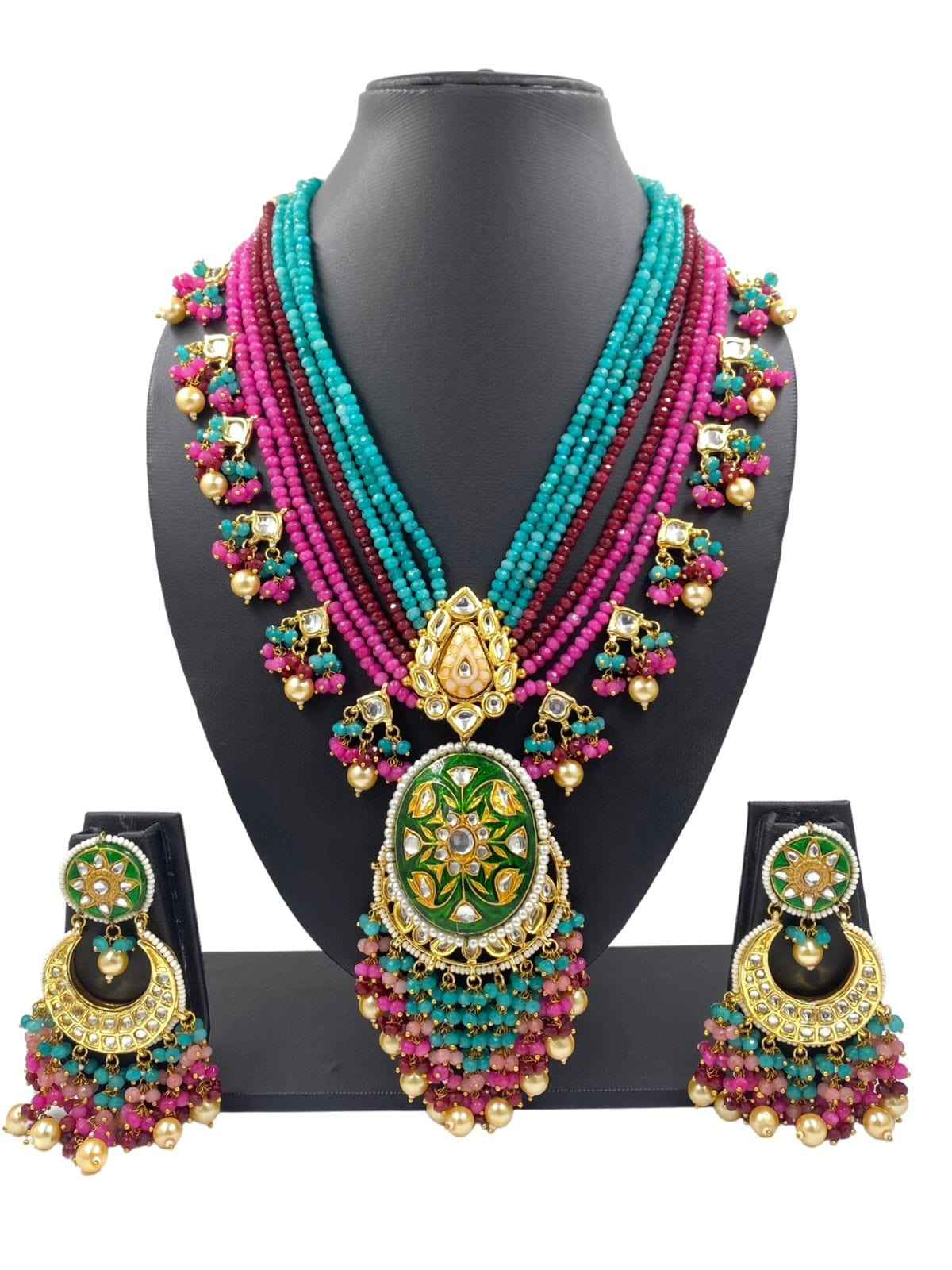 Designer Handcrafted Long Kundan Ranihaar Necklace Set For Weddings
