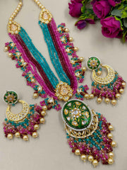 Designer Handcrafted Long Kundan Ranihaar Necklace Set For Weddings