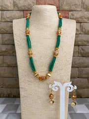 Designer Handcrafted Long Sea Green Crystal Beaded Necklace Set By Gehna Shop