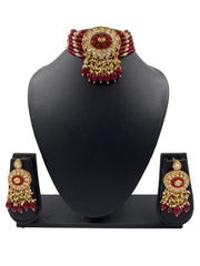 Designer Kundan And Pearls Beaded Choker Necklace Set For Women | red choker set