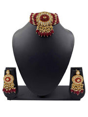 Designer Kundan And Pearls Beaded Choker Necklace Set For Women
