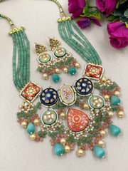 Designer Handcrafted Multi Color Kundan Meenakari Necklace For Weddings
