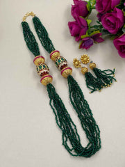 Designer Handcrafted Multilayered Hydro Green Crystal Beads Necklace Set For Women