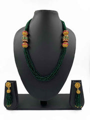 Designer Handcrafted Multilayered Hydro Green Crystal Beads Necklace Set For Women