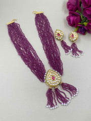 Designer Handcrafted Pink Hydro Beads And Kundan Necklace For Women