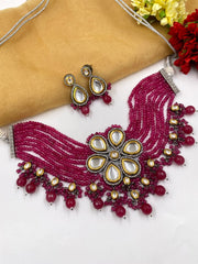 Designer Handcrafted Victorian Kundan Pink Choker Necklace Set By Gehna Shop Victorian Necklace Sets