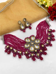 Designer Handcrafted Victorian Kundan Pink Choker Necklace Set By Gehna Shop