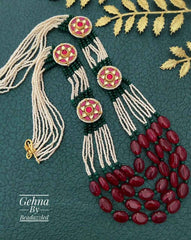 Traditional Handcrafted Side Kundan Brooches And Beads Necklace Set - Wedding And Festive Wear