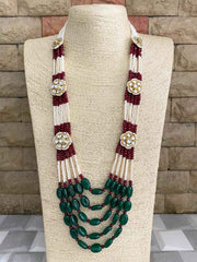 Designer Handmade Kundan And Semi Precious Multi Color Beaded Necklace Set For Sarees