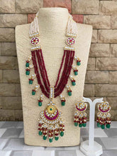 Designer Handmade Multi Layered Beaded Kundan Long Maroon Necklace Set