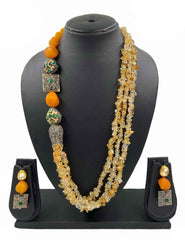 Designer Handmade Semi Precious Yellow Citrine Uncut Beads Necklace Set For Ladies