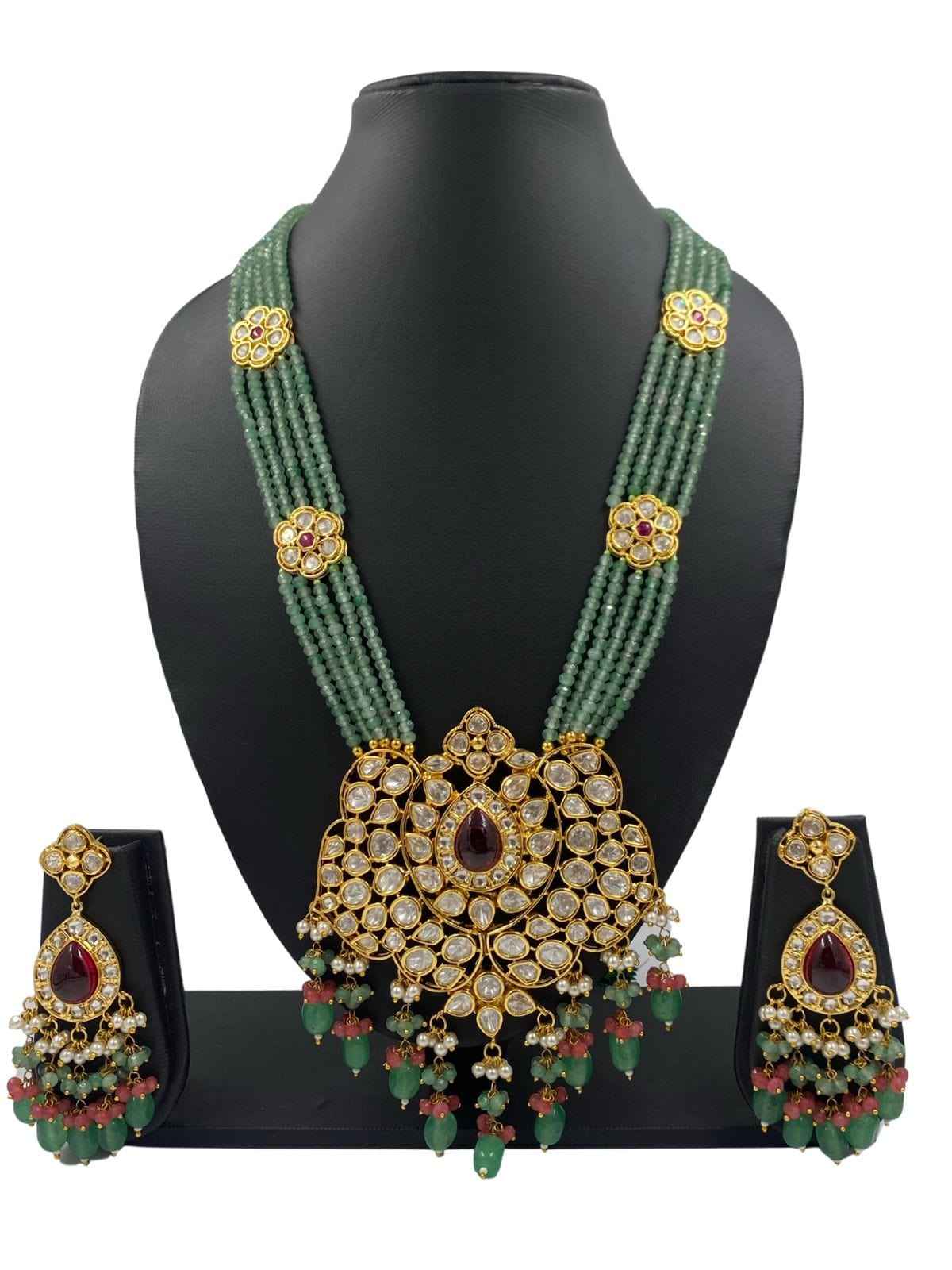 Designer Heavy Mint Green Kundan Bridal Necklace Set For Weddings By Gehna Shop