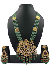 Designer Heavy Mint Green Kundan Bridal Necklace Set For Weddings By Gehna Shop