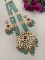 Designer Heavy Mint Green Kundan Bridal Necklace Set For Weddings By Gehna Shop