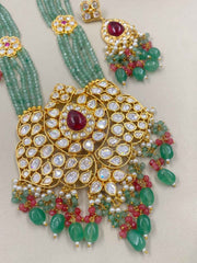 Designer Heavy Mint Green Kundan Bridal Necklace Set For Weddings By Gehna Shop