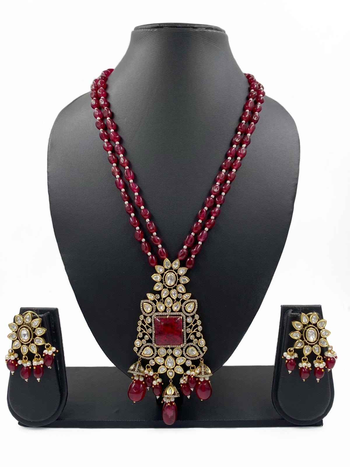 Designer Heavy Quality Victorian Polki Pendant Necklace Jewellery Set For Weddings