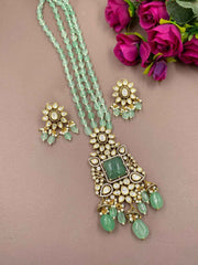 Designer Heavy Quality Victorian Polki Pendant Necklace Jewellery Set For Weddings