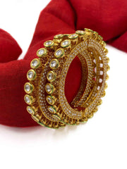 Designer Jadau Pearls And Kundan Pacheli Bangle Set For Weddings