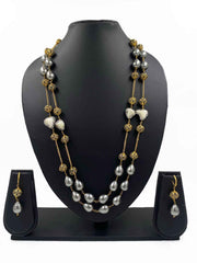 Designer Long Grey Shell Pearl Chain Beaded Necklace For Ladies