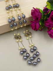 Designer Long Grey Shell Pearl Chain Beaded Necklace For Women By Gehna Shop