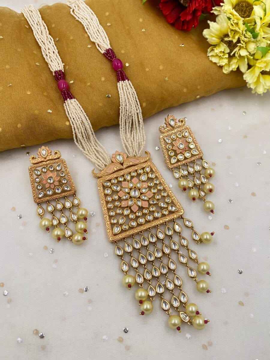 Designer Long Kundan Party Necklace Set For Woman Online By Gehna Shop