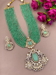 Designer Long Polki Kundan Pendant Necklace Set For Weddings Victorian Necklace Sets