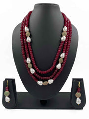 Designer Look Fancy Red Jade And Pearl Layered Beads Necklace For Women