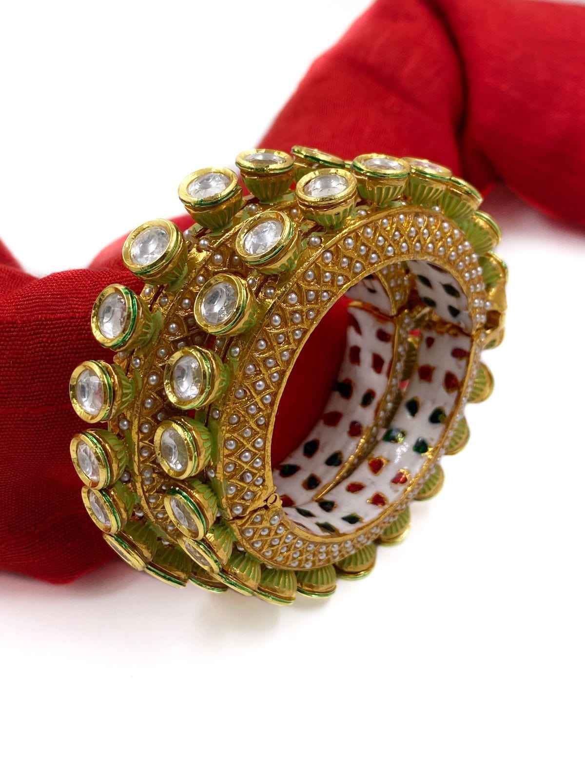 Designer Meenakari Pearls And Kundan Pacheli Bangles For Weddings