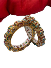 Designer Multi Color Jadau Pearls Gajra Bangles By Gehna Shop Bangles