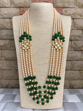 Designer Unisex Multi Layered Long Kundan Brooch And Pearls Necklace For Sherwani And Sarees