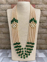 Designer Unisex Multi Layered Long Kundan Brooch And Pearls Necklace For Sherwani And Sarees