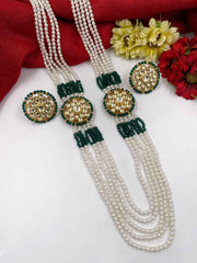 Designer Multi Layered Long Side Kundan Brooch And Pearl Necklace For Women - Wedding And Festive Wear Beads Jewelry