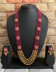 Designer Multi Layered Pink Semi Precious Beaded Necklace Set With Brooches By Gehna Shop